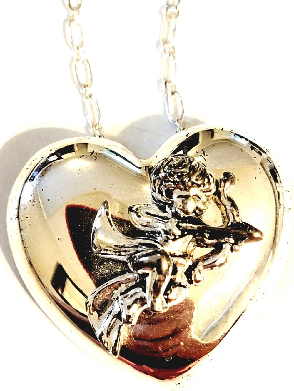 Angel Cherub Heart Broochâ Pin Necklace Shiny Silver-tone Figural sn01-13